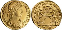 Roman Imperial Constans. Solidus; Constans; 337-350 AD, Trier, 342-343 AD, Solidus, 4.27g. RIC-124, Depeyrot-4/4. Obv: FL IVL CONS – TANS P F AVG, Bust right. Rx: OB VICTORIAM TRIVMFALEM Two Victories