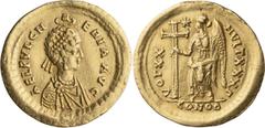 Roman Imperial Aelia Pulcheria. Solidus; Aelia Pulcheria; Constantinople, 423-429 AD, Solidus, 4.41g. MIB-19b, Depeyrot-75/3. Obv: AEL PVLCH – ERIA AVG Pearl-diademed and draped bust r., wearing doubl