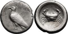 Ancient Greek Sicily, Akragas. Didrachm; Sicily, Akragas; 488/85-480/78 BC, Didrachm, 8.63g. Westermark-210 (O75/R143). Only two recorded. Obv: Sea eagle standing left. Rx: Crab within incuse.. VF / M