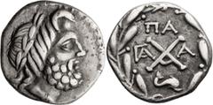 Ancient Greek Achaia, Patrae. Achaean League Hemidrachm, ex BCD; Achaia, Patrae; 88-30 BC, Hemidrachm, 2.31g. Benner-44, SNG Cop-250, McClean-6390/2, BCD-505. Obv: Laureate head of Zeus right. Rx: Lea