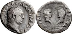 Roman Imperial Vitellius. Denarius; Vitellius; 69 AD, Rome, Denarius, 2.83g. RIC-79. Obv: A VITELLIVS GERMAN IMP TR P, Laureate head r. Rx: LIBERI IMP GERMAN, busts of Vitellius's son and daughter con