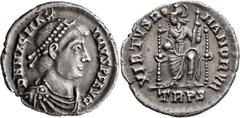 Roman Imperial Magnus Maximus. Siliqua; Magnus Maximus; 383-388 AD, Trier, 383-388 AD, Siliqua, 1.92g. RIC-84b. Obv: D N MAG MAXIMVS P F AVG, Bust r. Rx: VIRTVS ROMANORVM, Roma enthroned facing, head 