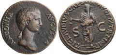 Roman Imperial Antonia. Dupondius; Antonia; Branch Mint, Under Claudius, 41-2 AD, Dupondius, 12.07g. von Kaenel-pl. XXX, 1587-90. Obv: ANTONIA - AVGVSTA Bust draped r. Rx: TI CLAVDIVS CAESAR AVG P M T