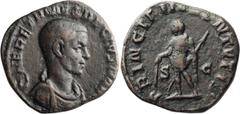 Roman Imperial Herennius Etruscus as Caesar. Sestertius; Herennius Etruscus as Caesar; 250-251 AD, Rome, Sestertius, 17.03g. RIC-171a. Obv: Q HER ETR MES DECIVS NOB [C] Bare-headed, draped, cuirassed 