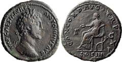 Roman Imperial Marcus Aurelius. Sestertius; Marcus Aurelius; 161-180 AD, Rome, 161 AD, Sestertius, 29.06g. BM-840. Obv: IMP CAES M AVREL - ANTONINVS AVG Bust laureate, cuirassed r. Rx: CONCORD AVG - T