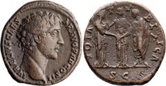 Roman Imperial Marcus Aurelius as Caesar. 40-as; Marcus Aurelius as Caesar; 139-161 AD, Rome, 145-7 AD, As, 12.76g. Strack-957. Obv: AVRELIVS CAES - AR AVG PII F COS II Head bare r. Rx: VOTA - P - V -