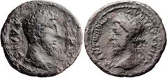 Roman Imperial Divus Lucius Verus and Marcus Aurelius. 40-as; Divus Lucius Verus and Marcus Aurelius; Dec. 168 AD, As, 9.22g. Obv: DIVVS - VER[VS] Bare head of Lucius Verus r. Rx: M ANTONINVS - AVG TR