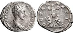 Roman Imperial Commodus as Caesar. Denarius; Commodus as Caesar; 167-177 AD, Rome, 175-6 AD, Denarius, 3.34g. Cf. BM-643 (there male and female captives swap places). Obv: COMMODO CAES AVG - FIL GERM 