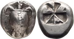 Ancient Greek Attica, Aegina. Stater; Attica, Aegina; c. 510-490 BC, Stater, 12.22g. Obv: Sea Turtle with smooth shell with dotted center. Rx: Incuse with four sunken segments. This stater is struck i