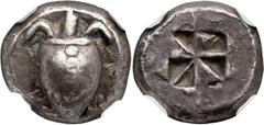Ancient Greek Attic, Aegina. Achaean League Hemidrachm, ex BCD; Attic, Aegina; ca. 525-480 BC, Hemidrachm, 3.07g. SNG Cop-504. Obv: Sea turtle with T back. Rx: Five part incuse. Slabbed by NGC Ch VF* 
