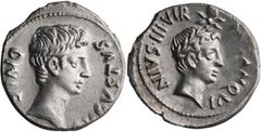 Roman Imperial Augustus and Divus Julius Caesar. Denarius; Augustus and Divus Julius Caesar; Rome, 17 BC, Moneyer M. Sanquinius, Denarius, 3.80g. BM-71, Paris-278 pl. XIII (same dies), C-1 (30 Fr.), R