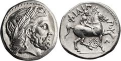 Ancient Greek Macedonia, Philip II. Tetradrachm; Macedonia, Philip II; 359-336 BC. Amphipolis, c. 323/2-316/5 BC, Tetradrachm, 14.26g. SNG ANS-606, Le Rider-Pl. 45, #22. Obv: Laureate head of Zeus rig