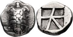 Ancient Greek Attica, Aegina. Stater; Attica, Aegina; 404-340 BC, Stater, 12.33g. Milbank-Period V, #14. Obv: Land tortoise Rx: Incuse square with skew pattern.This is an early example of the land tor