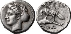Ancient Greek Paphlagonia, Sinope. Drachm; Paphlagonia, Sinope; c. 410-330 BC, Drachm, 6.22g. SNG BM-1409. Obv: Head of nymph Sinope l., hair in sphendone. Rx: Sea-eagle l., wings spread, standing on 