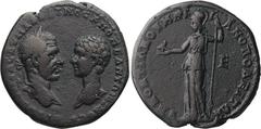 Roman Provincial Macrinus and Diadumenian. ; Macrinus and Diadumenian; 217-218 AD, Marcianopolis, Moesia Inferior, Struck under the magistrate Pontianus, Pentassarion, 12.95g. Varbanov-1170 var. Obv: 