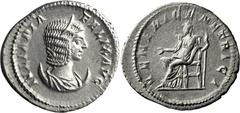 Roman Imperial Julia Domna. Antoninianus; Julia Domna; Rome, 215 AD, Antoninianus, 4.96g. Cf. BM-23, pl.68.3. Obv: IVLIA PIA - FELIX AVG, Bust draped r. on crescent, wearing stephane, and with hair be