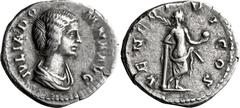 Roman Imperial Julia Domna, but rev. legend ends with Septimius' COS. Denarius; Julia Domna, but rev. legend ends with Septimius' COS; Rome, 193 AD, Denarius, 3.28g. Obv: IVLIA DO - MNA AVG, Bust drap