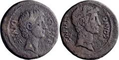 Roman Republic Octavian and Divus Julius Caesar. Dupondius; Octavian and Divus Julius Caesar; c. 38 BC, Dupondius, 24.58g. RPC-620 (62 spec.). Obv: CAESAR - DIVI F, Bare head of Octavian r., with a sl