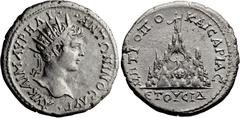Roman Provincial Caracalla. AR Tridrachm; Caracalla; 198-217 AD, Caesarea, Cappadocia, Year 14=206 AD, Tridrachm, 8.56g. Apparently unpublished, cf. Syd-397 (similar tridrachm of Septimius in same yea
