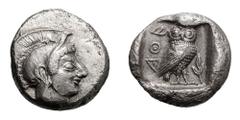 Attica, Athens; c. 505-500/490 BC, Tetradrachm, 16.85g. Asyut-Group III, cf. Seltman-328, pl. XV (unique in Berlin, from same rev. die P273, but slightly different obv. die A214, apparently by the sam