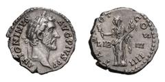 Antoninus Pius; 138-161 AD, Rome, 145 AD, Denarius, 3.33g. BM-571, C-491 (3 Fr.), RIC-155. Obv: ANTONINVS - AVG PIVS P P Head laureate r. Rx: LIB - IIII across field, TR - P - OT - COS IIII around, Li