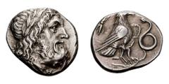 Elis, Olympia; 270s-260s BC, Stater, 11.96g. Seltman-232, obv. die DC, but new rev. die. Not in BCD Olympia or BCD Peloponnesos. Obv: Laureate head of Zeus r. Rx: Eagle standing r., wings closed, betw