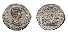Julia Domna; Rome, 206-7 AD, Denarius, 3.17g. BM-21, C-35 (20 Fr. corr.), RIC-549. Obv: IVLIA - AVGVSTA Bust draped r. Rx: FECVNDIT - AS Terra reclining l. under grape vine, resting l. elbow on basket