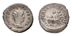 Philip II as Augustus; 247-249 AD, Rome, 248 AD, Antoninianus, 4.19g. RIC-230, C-17. Obv: IMP PHILIPPVS AVG Bust radiate, draped, cuirassed r. Rx: LIBERALITAS AVGG III Philip I and Philip II seated l.