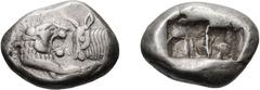 Lydia, Croesus; 565-546 BC, Siglos, 5.40g. Berk-13. Obv: Confronted foreparts of a roaring lion and a bull. Rx: Oblong punch divided into two squares.Well Centered Well Centered. VF (3500)