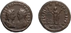 Carus; 282-283 AD, Siscia, Double Antoninianus, 4.10g. RIC-99 (R2), C-27 (50 Fr., no source). Obv: DEO ET DOMINO CARO AVG Bust of Carus, radiate and cuirassed l., facing bust of Sol, radiate and drape
