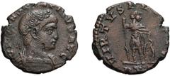Constantine II; 337-340 AD, Rome, Reduced Follis, 1.58g. RIC-21, officina uncertain; C-233 (10 Fr.). Obv: VI[C CO]NS[TAN]TINVS AVG Bust diademed, cuirassed r., seen from front. Rx: VIRTVS AV[GVSTI] Em