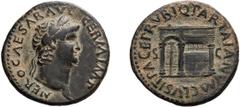 Nero; 54-68 AD, Rome, 65-6 AD, As, 11.04g. BM-232, RIC-309 (C), Paris-403, C-164 (2 Fr.). Obv: NERO CAESAR AVG - GERM IMP Laureate head r. Rx: PACE P R VBIQ PARTA IANVM CLVSIT S - C Temple of Janus wi