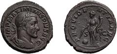 Maximinus I Thrax; 235-238 AD, Rome, 235-6 AD, As, 11.82g. BM-94, C-81 (3 Fr.), RIC-63. Obv: IMP MAXIMINVS PIVS AVG Bust laureate, draped, cuirassed r., with second portrait. Rx: PROVIDE - NTIA AVG S 