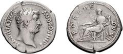 Hadrian; 117-138 AD, Rome, c. 132 AD, Denarius, 3.01g. Cf. BM-633, RIC-242, and Strack-241. Obv: HADRIANVS - AVG COS III P P Head bare r. Rx: FORT.RE - DVCI Fortuna seated l. holding rudder and cornuc