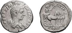 Geta as Caesar; 198-209 AD, Rome, 208 AD, Denarius, 3.23g. C-122 (Vaillant, 50 Fr.), BMC-591 note, RIC-63 (R2) var., RSC-122a (with photo of Arnold spec., same dies as ours). Obv: P SEPTIMIVS - GETA C