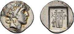 Greek Lycian League, Cragus. Achaean League Hemidrachm, ex BCD; Lycian League, Cragus; 48-23 BC, Hemidrachm, 1.81g. Troxell-93. Obv: Laureate head of Apollo r. Rx: Lyre, K-P to either side, eagle on o