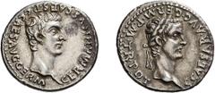Roman Caligula and Germanicus. Denarius; Caligula and Germanicus; 37-41 AD, Lugdunum, 37-8 AD, Denarius, 3.89g. BM-19, Paris-15, C-2 (25 Fr.), RIC-18 (R2). Obv: C CAESAR.AVG.GERM.P.M.TR.POT Laureate h