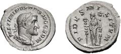Roman Maximinus I Thrax. Denarius; Maximinus I Thrax; 235-238 AD, Rome, 236-8 AD, Denarius, 2.97g. BM-137, C-9, RIC-18A. Obv: with GERM, third portrait. Rx: FIDES MI - LITVM Fides standing l. holding 