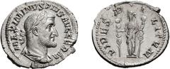 Roman Maximinus I Thrax. Denarius; Maximinus I Thrax; 235-238 AD, Rome, 236-8 AD, Denarius, 2.98g. BM-137, C-9, RIC-18A. Obv: with GERM, third portrait. Rx: FIDES - M - I - LITVM Fides standing l. hol