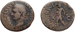 Roman Vitellius. 40-as; Vitellius; 69 AD, Tarraco, As, 9.48g. BM-99, Paris-16, C-25 (15 Fr.), RIC-40. Obv: A VITELLIVS - IMP GERMAN Head laureate l., globe below neck. Rx: CONSENSVS - [EXERCITVVM] S -