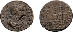Roman Herennia Etruscilla. ; Herennia Etruscilla; Selge, Pisidia, AE 23.5-24.5, 8.05g. RPC-1033 (10 spec.), pl. 70 (same obv. die). Obv: EPE.ET - POVCKI??AN..CE. Bust draped r. on crescent, wearing st