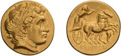 Ancient Gold Macedonia, Philip II. Stater; Macedonia, Philip II; Issued by Philip III, 323-319 BC, Stater, 8.55g. SNG ANS-316 (same obv. die); not in Le Rider. Obv: Laureate head of Alexander III r. R