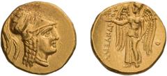 Ancient Gold Macedonia, Alexander III The Great, 336-323 BC. Stater; Macedonia, Alexander III The Great, 336-323 BC; Ake, c. 330-327 BC, Stater, 8.57g. Price-3243. Obv: Helmeted head of Athena r., gri