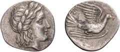 Ancient Greek Silver Peloponnesus, Sicyon. 1/8 Obol; Peloponnesus, Sicyon; c. 350-320 BC, Obol, 0.78g. BCD-257-60. Obv: Head of Apollo r. Rx: Dove flying r., SI above tail feathers.. EF Buy price: $40