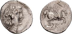 Ancient Greek Silver Islands of Illyricum, Corcyra. Didrachm; Islands of Illyricum, Corcyra; 229-48 BC, Didrachm, 4.98g. BM-369. Obv: Head of Dionysus r., crowned with ivy. Rx: Pegasus flying r., palm
