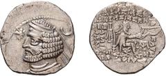 Ancient Greek Silver Parthia, Orodes II. Drachm; Parthia, Orodes II; c. 57-38 BC. Drachm, 4.02g. Sellwood 47.31, Shore-256. Obv: Diademed bust of king l. with short beard, wart on forehead; star befor