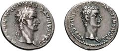 Roman Empire Caligula and Germanicus. Denarius; Caligula and Germanicus; 37-41 AD, Lugdunum, 37-8 AD, Denarius, 3.67g. BM-19, Paris-15, C-2 (25 Fr.), RIC-18 (R2). Obv: C CAESAR AVG GERM P M TR POT Lau