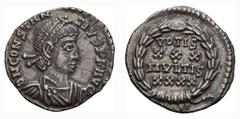 Roman Empire Constantius II. Reduced siliqua; Constantius II; 337-361 AD, Arles, 353-60 AD, Reduced Siliqua, 1.96g. RIC-207=253 (S), officina letter off flan. Obv: D N CONSTAN - TIVS P F AVG Pearl-dia
