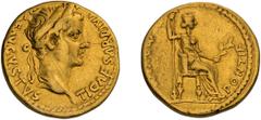 Roman Gold Tiberius. Aureus; Tiberius; 14-37 AD, Lugdunum, Aureus, 7.67g. Giard, Lyon-Type IV. Obv: TI CAESAR DIVI - [A]VG F AVGVSTVS Head laureate r. Rx: PONTIF - MAXIM Livia seated r. holding spear 