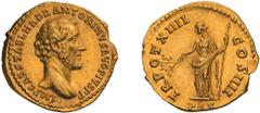 Roman Gold Antoninus Pius. Aureus; Antoninus Pius; 138-161 AD, Rome, 151-2 AD, Aureus, 7.30g. BM-727, pl. 15.15 (same obv. die); Calicó-1588 (same obv. die); C-579 corr. (40 Fr.); RIC-200a (C). Obv: I